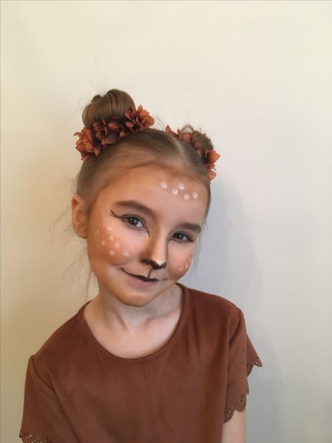 Kids Deer Face Paint, Fawn Face Paint, Dear Face Paint, Bambi Face Makeup, Chipmunk Face Paint, Squirrel Face Paint, Deer Face Painting, Reindeer Makeup Kids, Deer Face Paint