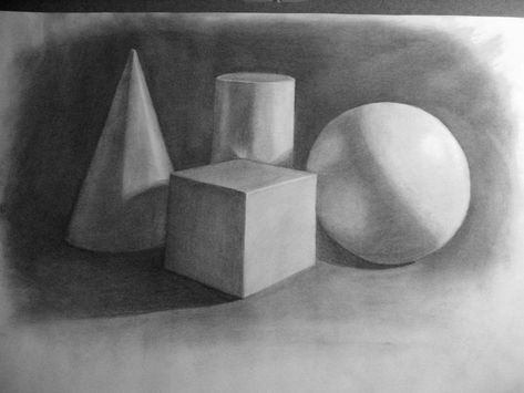 Value Drawing:  Geometric Form Study - KELL HIGH SCHOOL ART Shapes Still Life, 3d Composition, Shapes Drawing, Value Drawing, Form Study, Sketchbook Assignments, Class Inspiration, View Finder, Watercolor Mandala