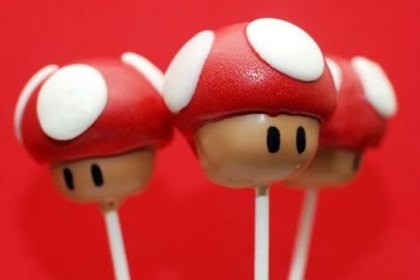 Red And White Mushrooms, Mushroom Cake, Super Mario Cake, Cake Ball, Mario Cake, Cake Pop Decorating, Super Mario Birthday Party, Mario Birthday Party, Super Mario Birthday