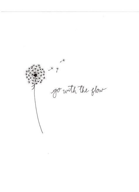 Dandelion-Seeds2 Minimalist dandelion illustration with seeds dispersing and the text go with the flow in cursive font. | Sky Rye Design Tattoo Ideas Dandelion, Go With The Flow Tattoo Ideas, Go With The Flow Tattoo, Geometric Heart Tattoo, Tiny Anchor Tattoo, Watercolor Butterfly Tattoo, Elephant Outline, Floral Mandala Tattoo, Infinity Symbol Tattoo