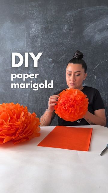 Paper Marigolds, Classroom Christmas Crafts, Door Decorations Classroom Christmas, Dia De Los Muertos Decorations Ideas, Mounting Putty, Tissue Paper Flowers Diy, Easy Paper Flowers, Orange Paper, Crepe Paper Flowers