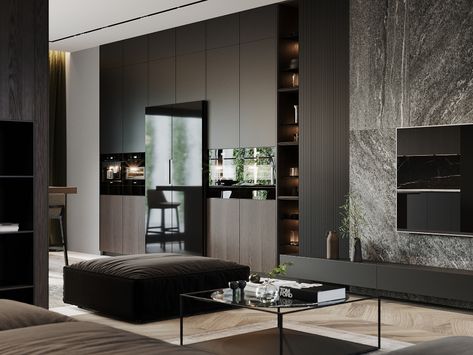 Dark living room on Behance Living Room Behance, Dark Living Room, Luxury House Design, Industrial Style Living Room, Cool Interior, Minimalist Living Room Decor, Dark Living Rooms, Minimalist Living Room Design, Elegant Living Room Design