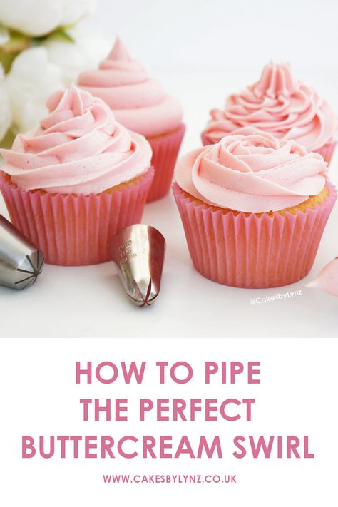 How to pipe the perfect buttercream swirl and what piping tips to use Which Piping Tip Does What, Buttercream Piping Techniques Cupcakes, Swirl Icing Cupcake, Icing Cupcakes Techniques Videos, How To Swirl Frosting On Cupcakes, Piping Cupcakes Videos, Frosting Cupcakes Techniques Videos, Cupcake Piping Techniques, Cupcake Icing Techniques