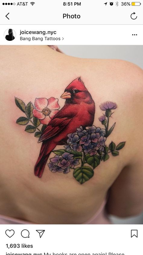 Cardinal Hydrangea Tattoo, Lilac And Cardinal Tattoo, Cardinal Shoulder Tattoos For Women, Cardinal Bird Tattoos For Women, Cardinal With Flowers Tattoo, Cardinal And Flower Tattoo, Cardinal Tattoos For Women, Small Cardinal Tattoo Memorial, Tattoo Cardinal