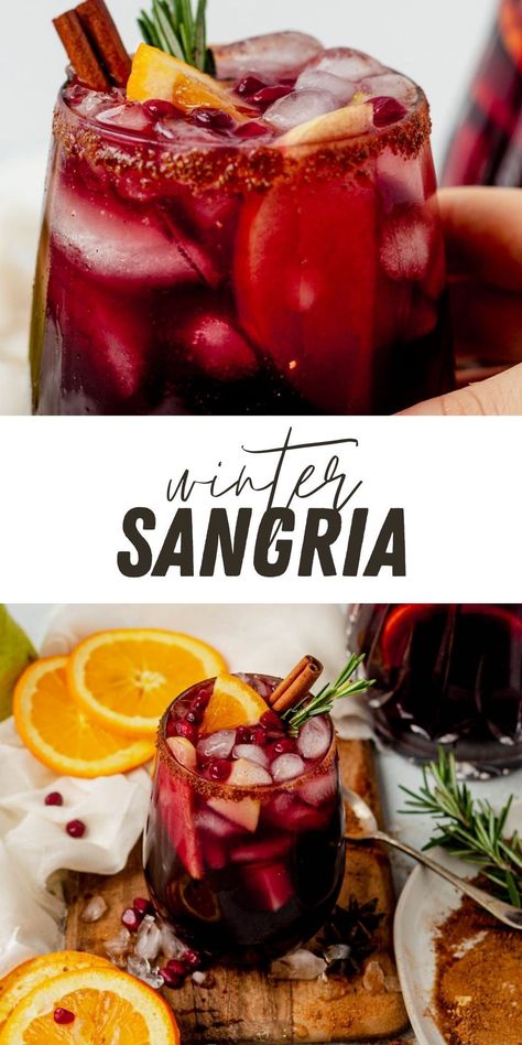 Winter Red Sangria, Holiday Winter Sangria, Sangria Recipes Winter, Mulled Wine Sangria, Mulled Sangria, Hot Sangria Recipes, Sangria Christmas, Red Wine Sangria Fall, Sangria Pitcher Recipe