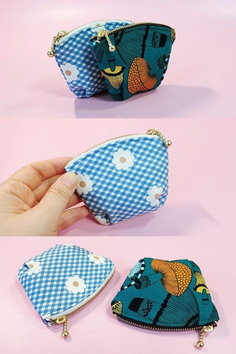 Sewing gift idea!! How to make a mini coin purse with simple folds / free pattern Diy Coin Purse Pattern, Mini Coin Pouch, Diy Coin Purse, Coin Purse Pattern, Coin Purse Tutorial, Purse Sewing Patterns, Cute Coin Purse, Simple Wallet, Zipper Coin Purse