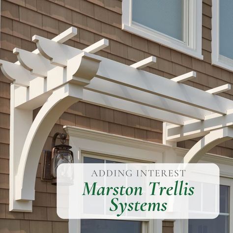 Walpole Outdoors on Instagram: "If you are looking to spruce up your exterior windows, doors, or garage there is no better way than with a lovely, linear Marston Trellis System.

#outdoordesign #exteriors #homedesign #homedecor #fencing #walpoleoutdoors #exteriordesign #curbappeal #outdoorliving #lanternpost #landscapedesign #landscape" Pergolas Over Garage Doors, Front Arbor Entrance, Pergola Over Windows, Window Trellis Exterior, Garage Trellis Ideas, Window Pergola Ideas, Garage Trellis Pergola, Pergola Over Window, Pergola Over Front Door