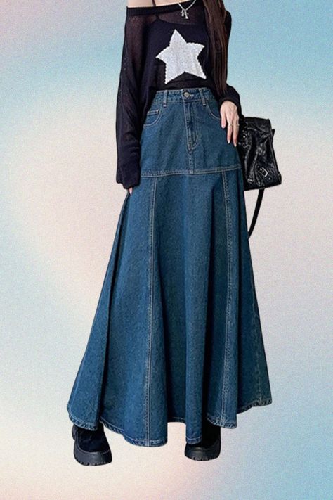 Versatile chic denim skirt. Button with zipper closure,2 pockets,pleated big hem flared flowy denim jean skirt,casual umbrella swing maxi flowy skirt,a-line sihouette,full length denim skirt, below the knee length, cute skirts for women. Simply Design, Suitable for any occasion. #amazon #amazonfinds #amazonbestsellers #maxiskirt #denim #jean #longskirt #darkblue Flared Denim Skirt Outfit, Flowy Denim Skirt, Jean Pleated Skirt, Tiered Denim Skirt, Tiered Skirt Outfit, Jean Skirt Long, Ruffle Skirt Outfit, Jean Maxi Skirt, Long Denim Skirt Outfit