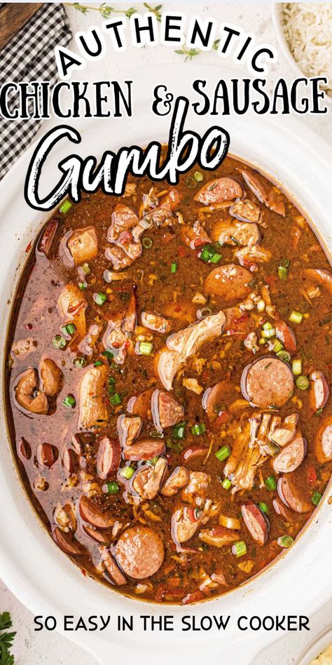 Crock Pot Gumbo, Gumbo Slow Cooker, Crockpot Gumbo, Gumbo Recipe Crockpot, Chicken And Sausage Gumbo Recipe, Sausage Gumbo Recipe, Gumbo Recipe Easy, Recipe With Sausage, Chicken And Sausage Gumbo