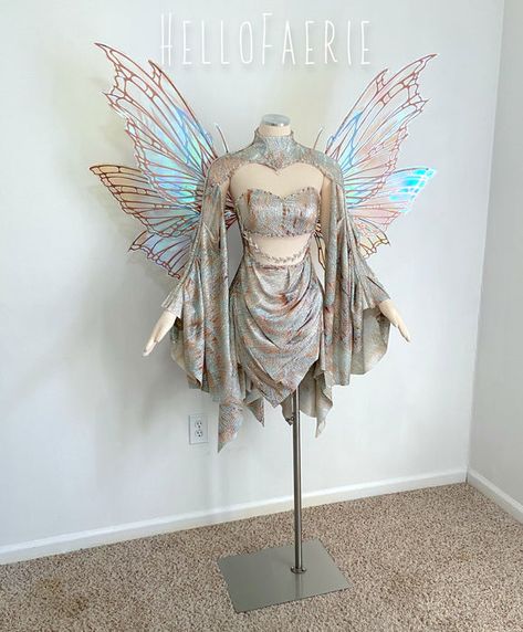 Fairy Hero Costume, Earth Fairy Costume, Rave Inspiration, Iridescent Fairy Wings, Iridescent Fairy, Diy Fairy Wings, Magic Wood, Fairy Gown, Earth Fairy