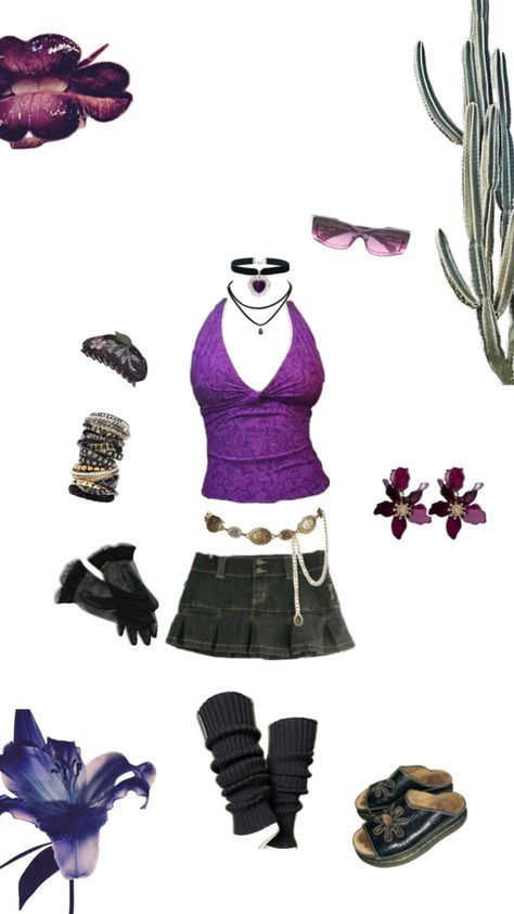 2000s cactus baddy #cowgirl #purple #miniskirt #outfit #styling Outfit Styling, Purple Heart, Cactus, Mini Skirts, Purple