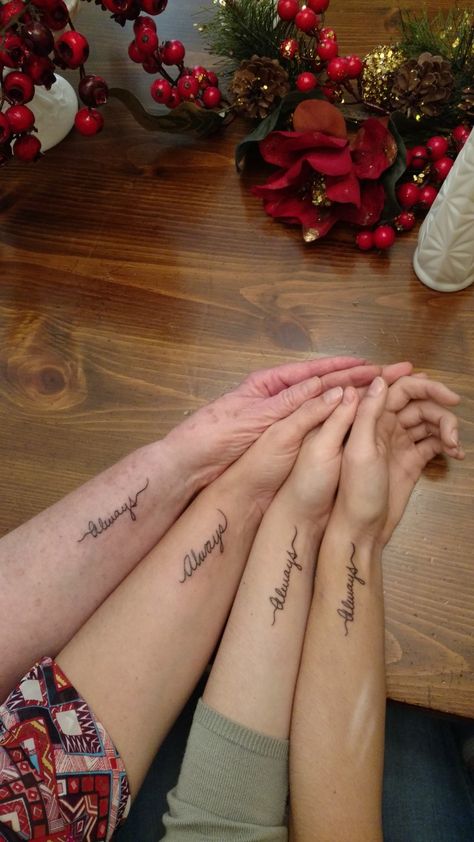 Matching Tattoos Mother Daughter Grandma, Mother Daughter Tattoos Italian, Mom And Three Daughters Tattoo, Mother Daughter Tattoos Words, Matching Tattoos For Grandma, Mother Daughter Tattoos For 4, Grandmother Granddaughter Tattoos, Matching Tattoos Grandma Granddaughter, Matching Tattoos Mother Daughter For 3