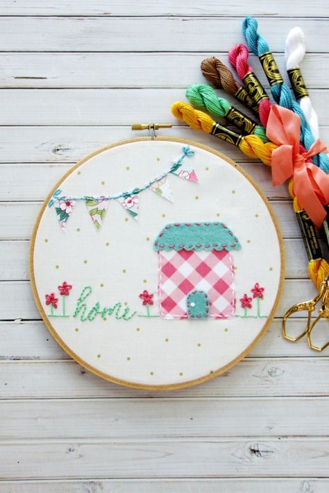 Home Sweet Home Embroidery Pattern, Home Embroidery Pattern, Home Embroidery Hoop, Home Sweet Home Embroidery, Home Embroidery, Learn Embroidery, Rose Embroidery, Silk Ribbon Embroidery, Fun Craft