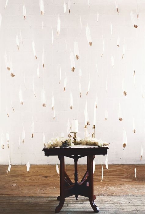 Hanging Feather Wall | photography by http://www.leighanneherr.com/ Feather Wedding Decor, Feather Wedding Decorations, Wedding Dress With Feathers, Idea For Home, Wedding Decor Ideas, Feather Decor, Feather Wedding, Winter Wedding Inspiration, Feather Wall