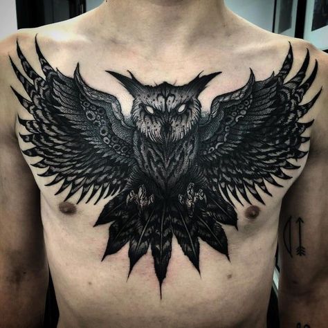 Owl Chest Piece, Chest Tattoo Cover Up, Chest Piece Tattoo, Chest Tattoo Girl, Owl Tattoo Chest, Cover Up Tattoos For Men, Chest Tattoo Drawings, Black Tattoo Cover Up, Symbole Viking