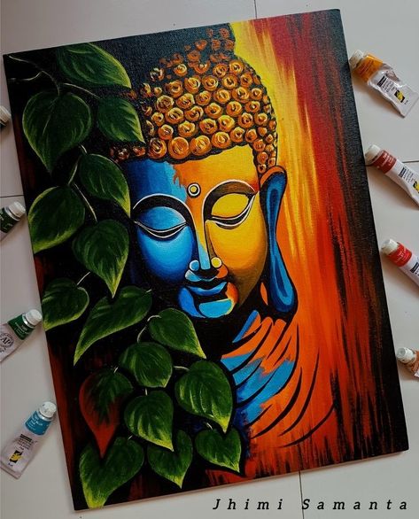 God Buddha Painting, Buddha Folk Art, Lord Buddha Acrylic Painting, Buddha Art Painting Watercolors, Canvas Painting Of Buddha, Acrylic Painting Canvas Budda, Canvas Buddha Paintings, Buddha Acrylic Painting Easy, Buddha Acrylic Painting Canvases