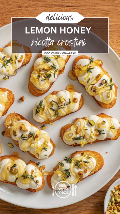 When life gives you lemons, add Galbani Cheese Ricotta! These Lemon Honey Ricotta Crostini are the star appetizer your holiday party deserves. 🌟 Don’t miss out - try it today. #ad Crostini Ricotta, Honey Ricotta, Ricotta Crostini, Crostini Recipe, Hors Doeuvres, Crostini Appetizers, Lemon Honey, Snacks Für Party, Party Food Appetizers