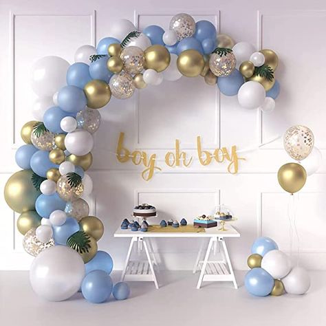 Fancy Party Decorations, Blue Balloon Garland, Baby Shower Balloon Arch, Baby Shower Blue, Boy Baby Shower Ideas, Its A Boy Balloons, Diy Clouds, Its A Boy Banner, Elephant Party