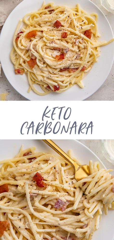 Rich creamy carbonara that's perfectly keto! This low carb carbonara is quick and easy to make, and the whole family will love it. Made with palmini for a "That has to be real pasta!" double take, this Italian-inspired dish will become an instant favorite. Keto Pasta Carbonara Recipe, Keto Carbonara Recipe, Low Carb Carbonara, Keto Carbonara, Keto Thanksgiving Dinner, Easy Carbonara, Keto Thanksgiving Recipes, Carbonara Ingredients, Keto Entrees