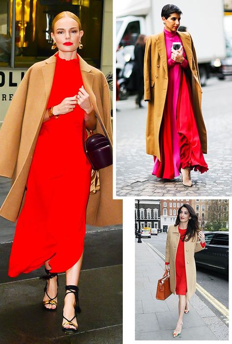 History Proves These 8 Things Always Work With a Red Dress via @WhoWhatWearUK Red Dress Outfit Winter, Red Dress Street Style, Red Dress Jacket, Dress Coat Outfit, Red Flowy Dress, Red Dress Accessories, Red Flower Dress, Dress Outfits Party, Red Outfits