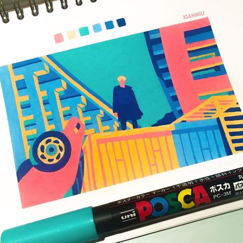 Minimalist Bullet Journal, Posca Pens, Posca Marker, Gouache Illustrations, Posca Art, Pen Art, Marker Art, Colorful Drawings, Art Sketchbook