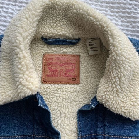 Levi’s Jean Jacket with Sherpa Lining, Size XS Sherpa Trucker Jacket, Levi’s Jeans, Levis Denim, Ex Boyfriend, Trucker Jacket, Jean Jacket, Levi's, Winter Hats, Twist