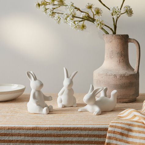 Set of 3 White Ceramic Bunny Decorations Ceramic Bunnies, Bunny Decorations, Home Decor Sites, Easter 2024, Wooden Bunny, Ears And Tail, Lounge Style, Ceramic Bunny, Floral Trends