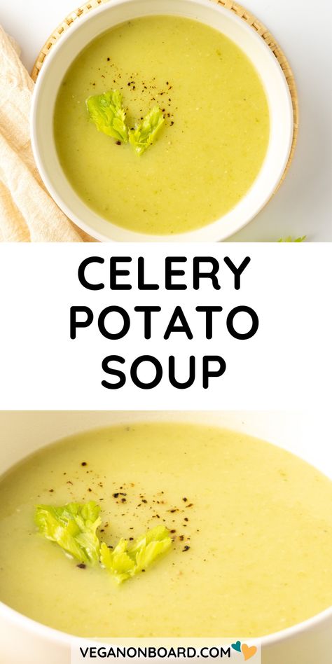 With just a few simple ingredients you can make this wholesome and nourishing celery potato soup. A quick and easy way to use up extra celery! Cream Of Celery And Potato Soup, Potato Soup With Carrots And Celery Recipe, Creamy Celery Soup, Celery And Potato Soup Recipes, Celery And Potato Soup, Potato Celery Soup, Potato And Celery Soup, Chicken Celery Recipes, What To Make With Celery