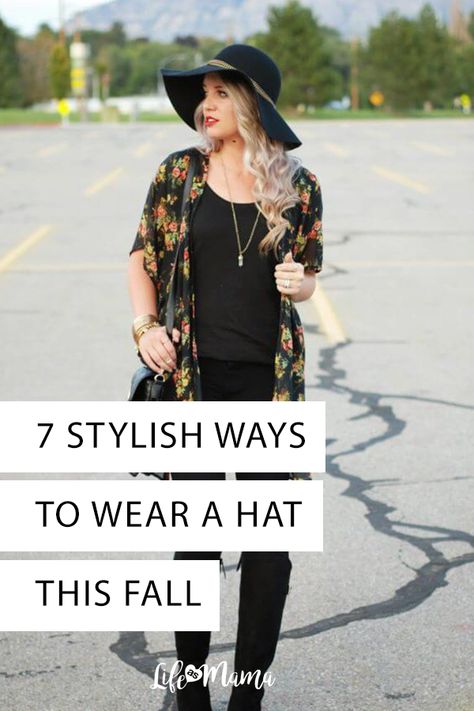 There are tons of hats out there and even more ways to style them, so if you need some Fall fashion inspiration check out these 7 ways to wear a hat! | #fall #fashion #hats #womensfashion How To Wear A Fedora Women Winter, Womens Hats For Fall, Rust Hat Outfit, Outfits With Black Hats For Women, Fall Fashion With Hats, Black Hat Outfits For Women, Wearing Hats Women, Floppy Hat Outfit Fall, Black Fedora Hat Outfit Fall