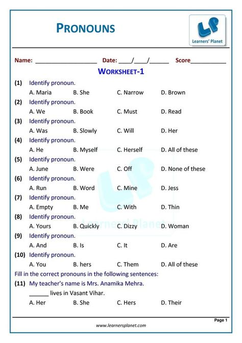 Olympiad English Grade 2, Olympiad English Worksheets For Class 2, English Olympiad Grade 2, Pronoun Worksheets For Grade 1, Pronouns Worksheet For Grade 3, Pronoun Worksheet, Pronouns Worksheet, Grade 2 English, English Grammar Exercises