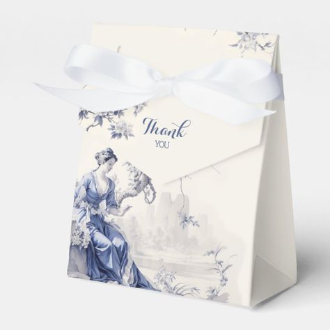 Vintage Blue White French Toile Bridal Baby Shower Favor Boxes French Party, French Toile, Newly Married Couple, Baby Shower Favor, White French, Wedding Thank You Cards, Favor Boxes, Classic Blue, Baby Shower Favors