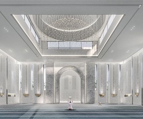 Mosques Interior, Masjid Interior Design Modern, Surau Design, Small Mosque Design Interior, Calligraphy Architecture, Interior Mosque, Mosque Landscape, Mehrab Design, Interior Masjid