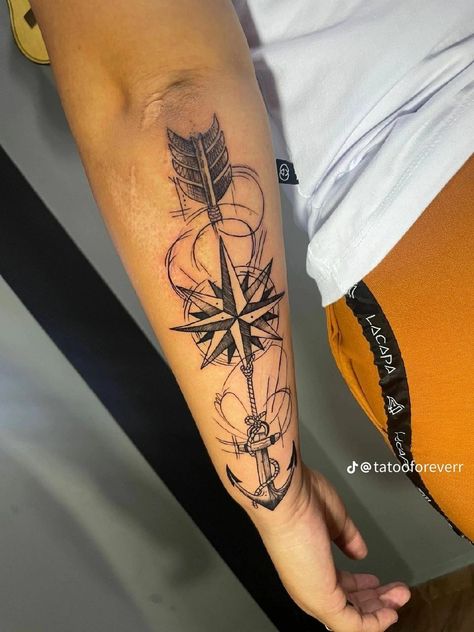 Men Forearm Tattoos, Compass Tattoos Arm, Simple Tattoos For Guys, Forearm Band Tattoos, Men's Small Tattoo, Band Tattoo Designs, Armband Tattoo Design, Retro Tattoos, Mens Shoulder Tattoo