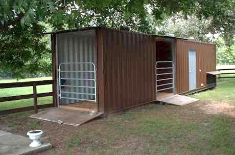 shipping container horse barn Shipping Container Barn, Pasture Shelter, Tiny Goat, Horse Shed, Horse Shelter, Goat Barn, Horse Barn Plans, Horse Stable, Building A Container Home