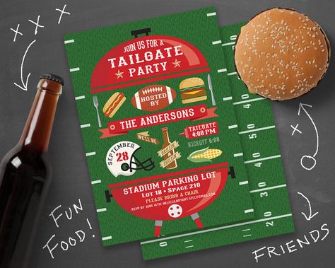 Tailgate Invitation Barbecue Invitation BBQ by PaperSunStudio Bbq Invite, Football Tailgate Party, Kettle Bbq, Concert Tailgate, Fall Tailgating, Football Party Invitations, Football Invitations, Football Tailgate, Bbq Invitation