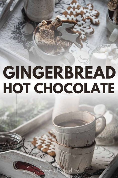 Warm-up with the coziest hot chocolate recipe! This classic winter recipe is perfect for those colder days or when you're just in the mood for a chocolate treat. Gingerbread hot chocolate is the perfect combination of rich chocolate and spice without being overwhelming. Best of all, this homemade hot chocolate is super easy to make! Gingerbread Hot Chocolate, Chocolate Gingerbread, Homemade Gingerbread, Hot Chocolate Drinks, Cocoa Recipes, Winter Desserts, Homemade Hot Chocolate, Hot Chocolate Mix, Hot Chocolate Bars