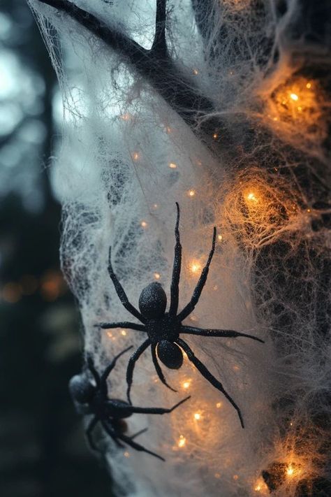 "Elevate your Halloween decor with DIY Spider Webs and Creepy Crawlers! 🕷️🕸️ A great way to add a creepy and fun vibe to your space. 🌿✨ #SpookyDecor #HalloweenDIY #SpiderCrafts" Spiderweb Halloween Decoration, Spider Halloween Decorations, Spider Aesthetic, Halloween Cubicle, Spider Decor, Diy Spider, Spider Theme, Office Halloween Decorations, Halloween Spiders