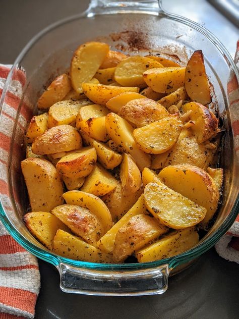 The Absolute Best Greek Lemon Potatoes | Kitchn Potatoes Oven, Greek Lemon Potatoes, Greek Potatoes, Lemon Potatoes, Vegetarian Cooking, Potato Dishes, Vegetable Sides, Veggie Sides, Secret Ingredient