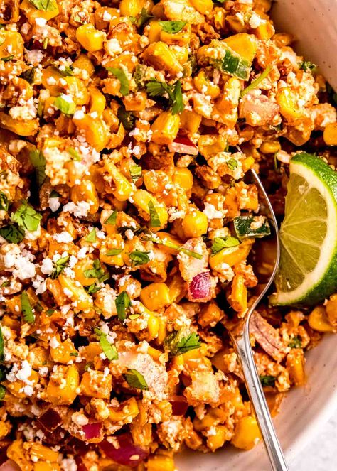 Mexican Street Corn Salad (Esquites Recipe) - It Starts With Good Food Esquites Recipe, Sweet Corn Salad Recipe, Mexican Street Corn Salad Recipe, Street Corn Salad, Mexican Corn Salad, Breakfast Sides Dishes, Canning Sweet Corn, Mexican Street Corn Salad, Corn Salad Recipes