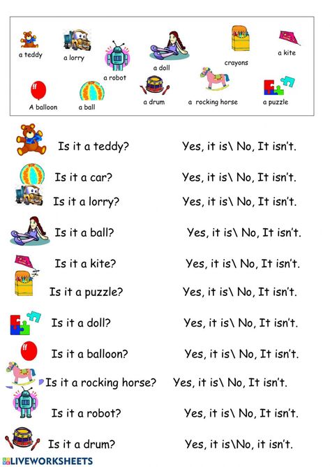 Toys Activities For Kids Worksheets, Toys Worksheets For Kids, Toys Activities For Kids, Activities For Grade 1, Toys Worksheet, Reading Toys, Kindergarten Math Worksheets Free, Teach English To Kids, English Grammar Exercises