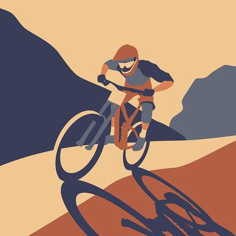 I’ve been getting back to basics with simple flat colours and a limited colour palette 🎨. I’ve also been playing around with strong shadows… Biker Illustration, Shadow Artwork, Magazine Layout Inspiration, Mountain Bike Art, Illustration Kunst, Bike Illustration, Dramatic Lighting, Club Color, Cycling Art