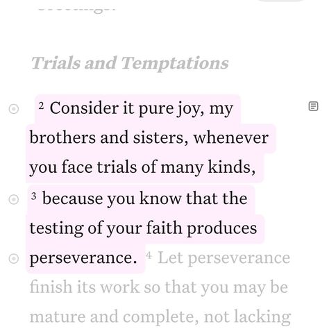 Daily Bible Verse 08/12/24 🩷 • • James 1:2-3 NIV [2] Consider it pure joy, my brothers and sisters, whenever you face trials of many kinds, [3] because you know that the testing of your faith produces perseverance. • • @faithfully_with_you • • #biblequotes #bibleverses #bible #biblescripture #bibleverse #dailybibleverse #dailyquote #digitalart #nivbibleverse #nivbibletranslation #christianartist #christiandigitalart #christianity #christiancreator #catholicism #christiandigitalartwork #ch... Joy Bible Verse, James 1 2 3, Consider It Pure Joy, God 1st, God Heals, Miracle Prayer, Christian Things, Bible Study Verses, James 1