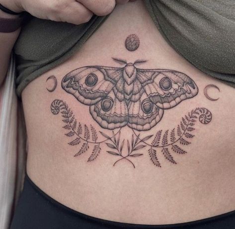 Moth Tattoos, Designs With Meaning, Moth Tattoo Design, Fern Tattoo, Mushroom Tattoos, Tattoos Geometric, Moth Tattoo, Stomach Tattoos, Sternum Tattoo