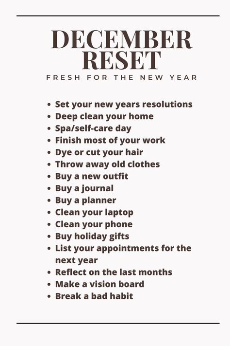 2024 Fresh Start, New Year New Life Fresh Start, Yearly Reset Routine, Monthly Reset December, New Years Reset 2023, New Year Home Reset, New Years Resolution Mental Health, 2024 Reset List, Jan 1st Quotes