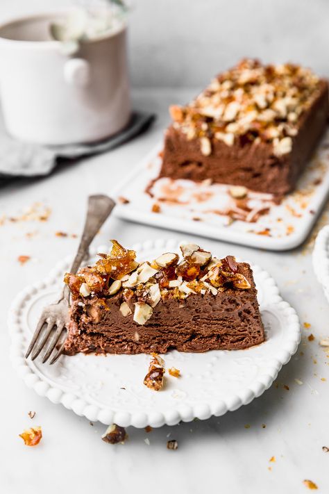 Chocolate Semifreddo with Praline | Cravings Journal Semi Fredo Desserts, Vegan Semifreddo, Vanilla Semifreddo, Pistachio Semifreddo, Chocolate Semifreddo, Semifreddo Recipe, Hazelnut Praline, Frozen Yoghurt, Cold Desserts