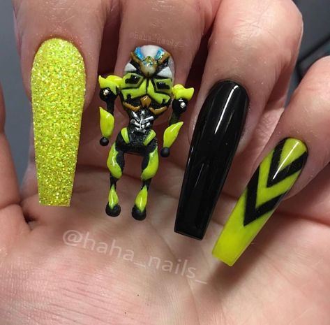 Transformers Nails, Yellow Glitter, Crazy Nails, Hair And Beauty, Neon Nails, Yellow Nails, Nail Technician, Nails Magazine, 3d Nails