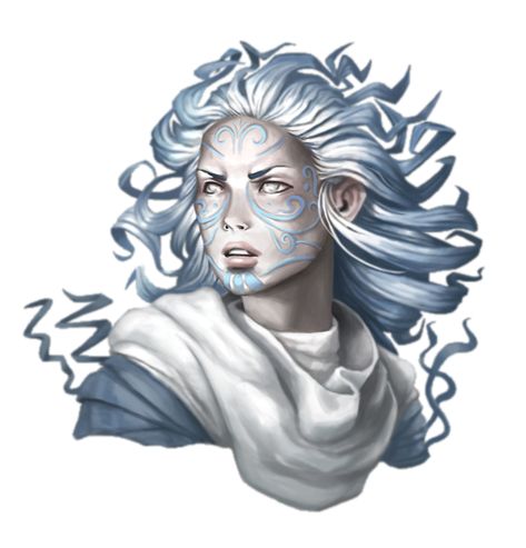 Female Sylph Portrait - Pathfinder PFRPG DND D&D 3.5 5E 5th ed d20 fantasy Air Genasi Female Barbarian, Fantasy Facial Markings, Wind Elemental Female, Air Elemental Art, Air Genasi Female Sorcerer, Air Genasi Paladin, Wind Genasi, Air Genasi Wizard, Air Genasi Cleric