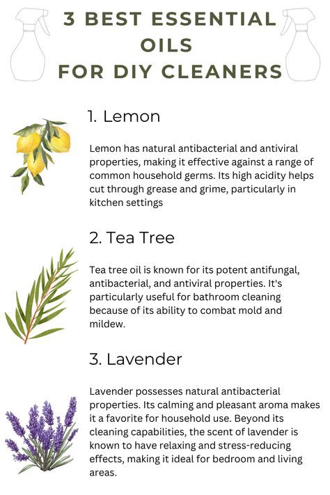 3 best diy essential oils for homemade cleaners. Lemon, tea tree and lavender oil Non Toxic Essential Oils, Natural Home Cleaners, Essential Oil Cleaning Recipes, Natural Cleaning Solutions, Eco Friendly Cleaning Products, Essential Oils Cleaning, Diy Cleaning Solution, Cleanse Me, Herbal Magic