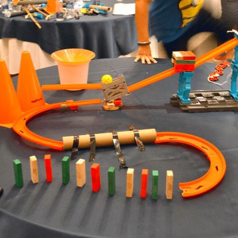 Rube Goldberg Machine Ideas, Goldberg Machine Ideas, Rube Goldberg Projects, Simple Machine Projects, Odyssey Of The Mind, Goldberg Machine, Rube Goldberg Machine, Middle School Science Experiments, Rube Goldberg