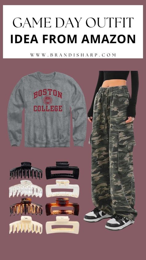 Score big with this game day outfit idea from Amazon! Shop stylish cargo pants, and cute cozy sweatshirts. Perfect for the stadium or a watch party, this look is a win every time. Shop affordable game day looks now! #GameDayOutfit #AmazonStyle Game Day Looks, Stylish Cargo Pants, Cargo Pants Women Baggy, Game Day Outfit, Amazon Shop, Boston College, Watch Party, Gameday Outfit, Day Outfit